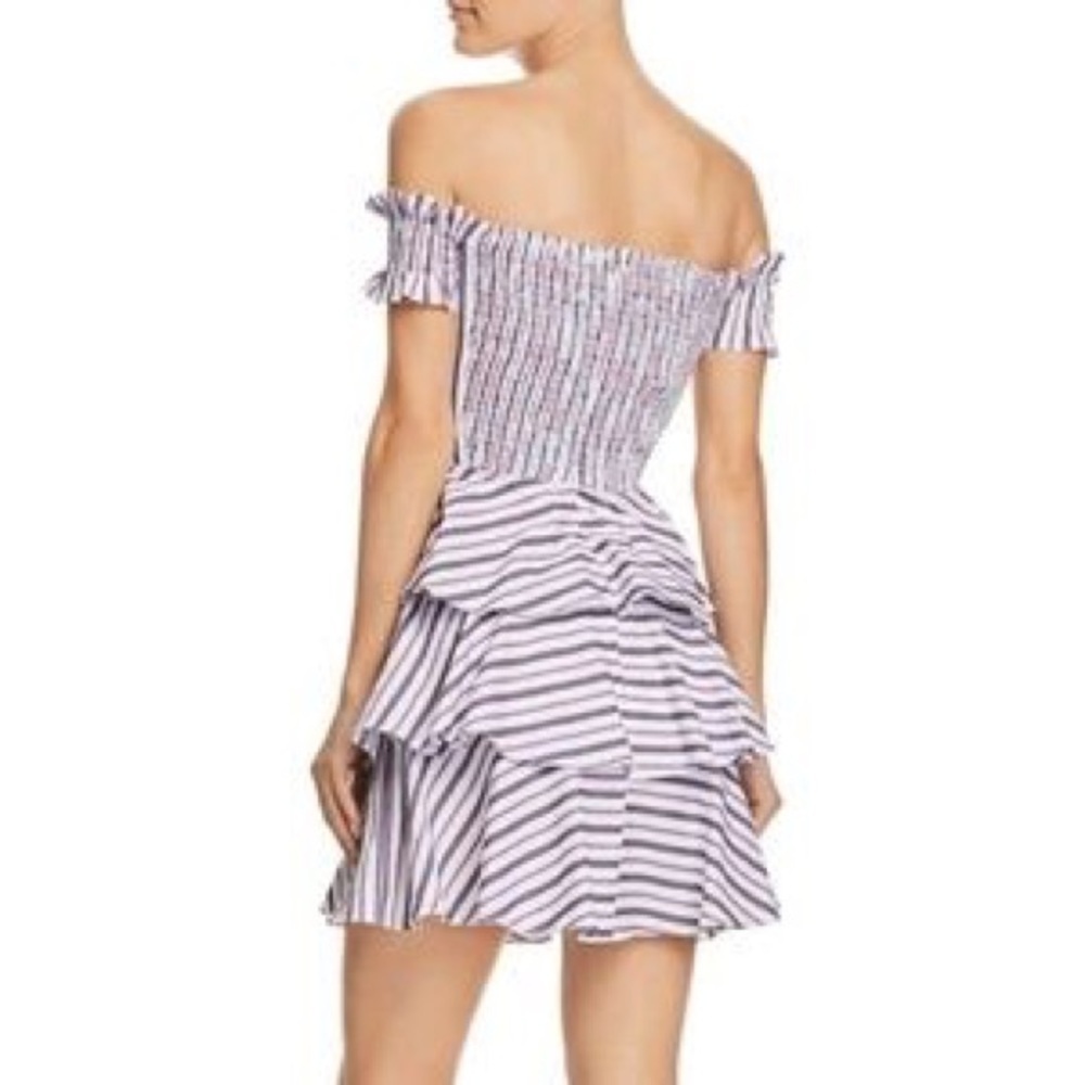 NWT Lucy Paris Blue White Off Shoulder Ruffle Mini Dress - Picture 2 of 12